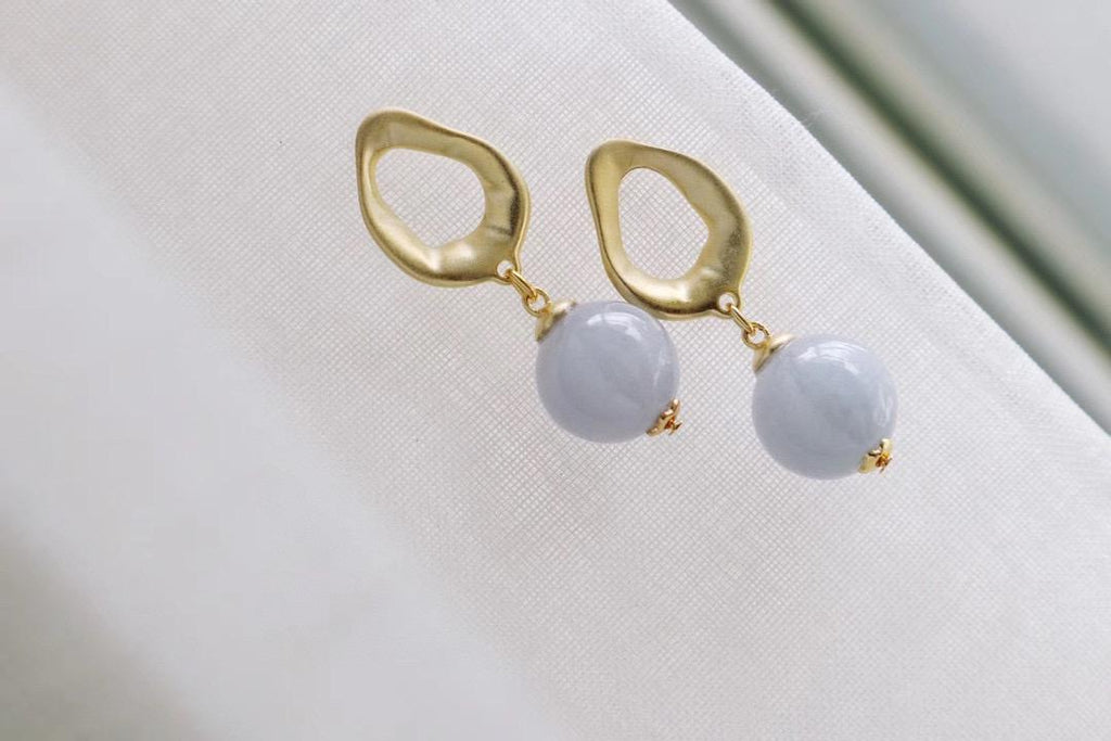 Geometric Purple Jade Earrings | 13-14mm S925 Silver Gold-Plated Matte
