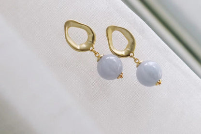 Geometric Purple Jade Earrings | 13-14mm S925 Silver Gold-Plated Matte
