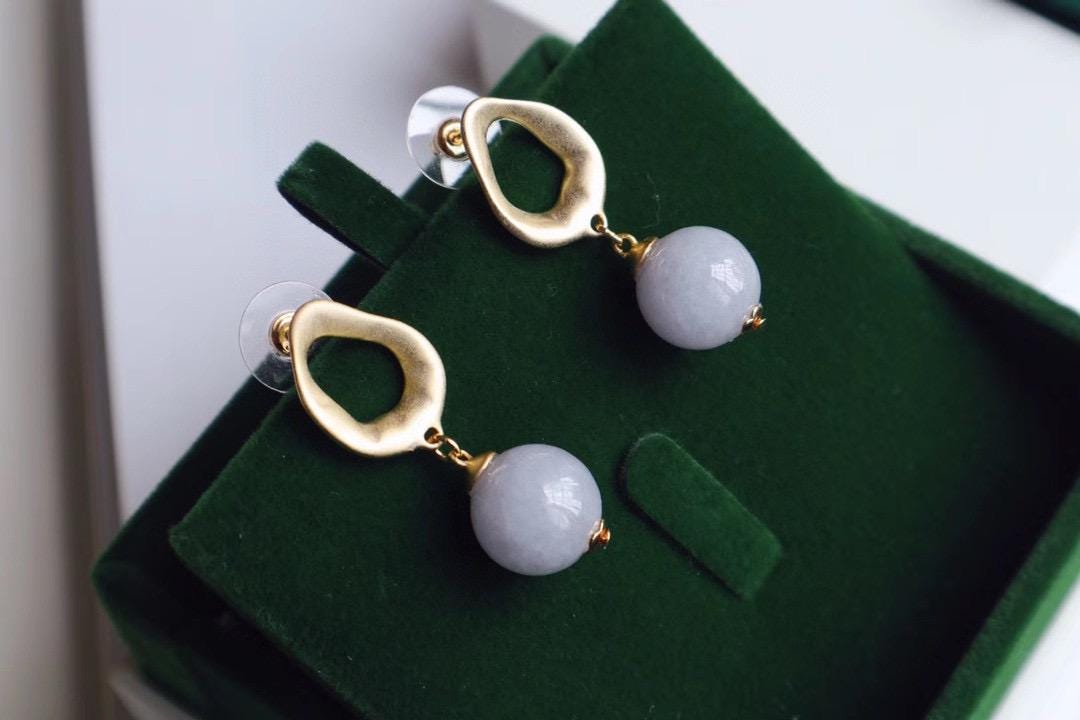 Geometric Purple Jade Earrings | 13-14mm S925 Silver Gold-Plated Matte