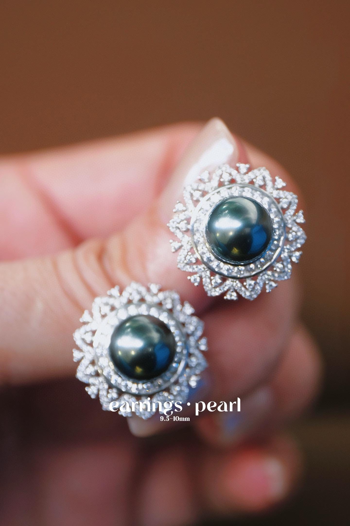 Tahitian Pearl Earrings | 9.5-10mm Pearl Zircon Dangles