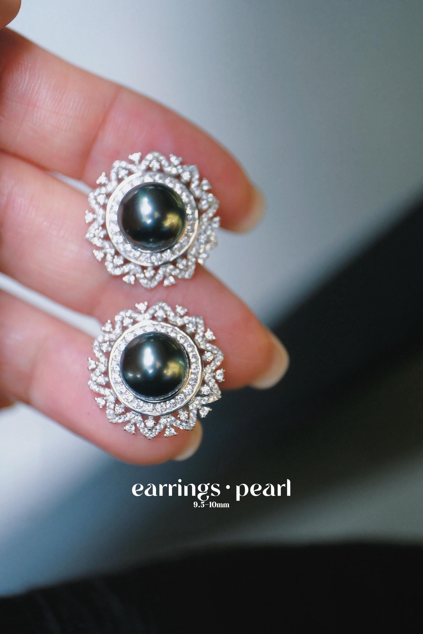 Tahitian Pearl Earrings | 9.5-10mm Pearl Zircon Dangles