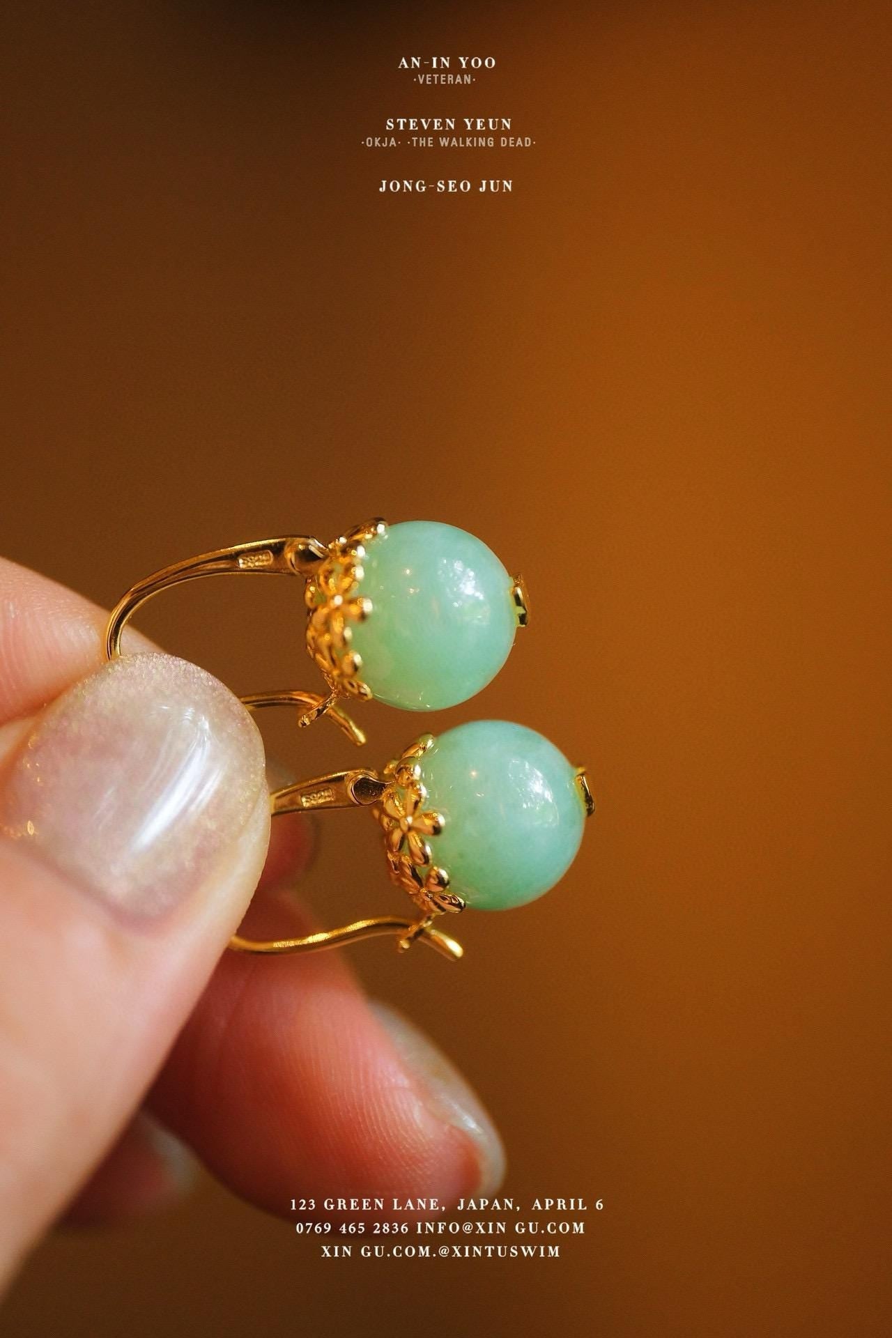 Jade Flower Earrings | Green Jade