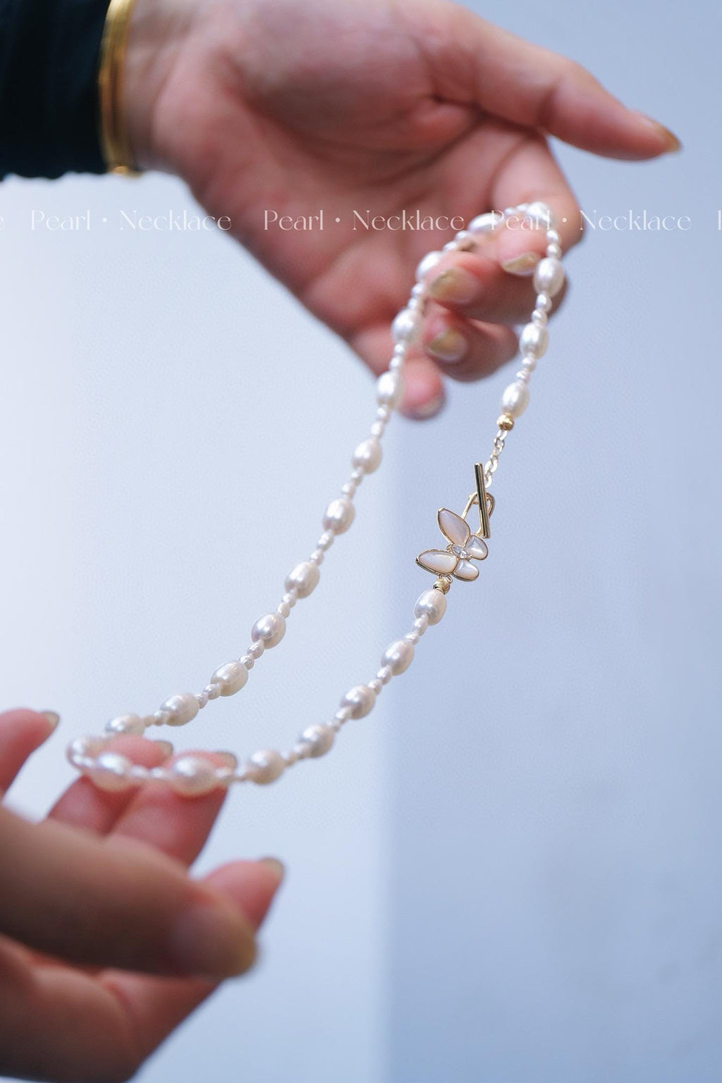 Ethereal Butterfly Pearl Necklace | 3-4/6-7mm Mother of Pearl OT Clasp 44cm