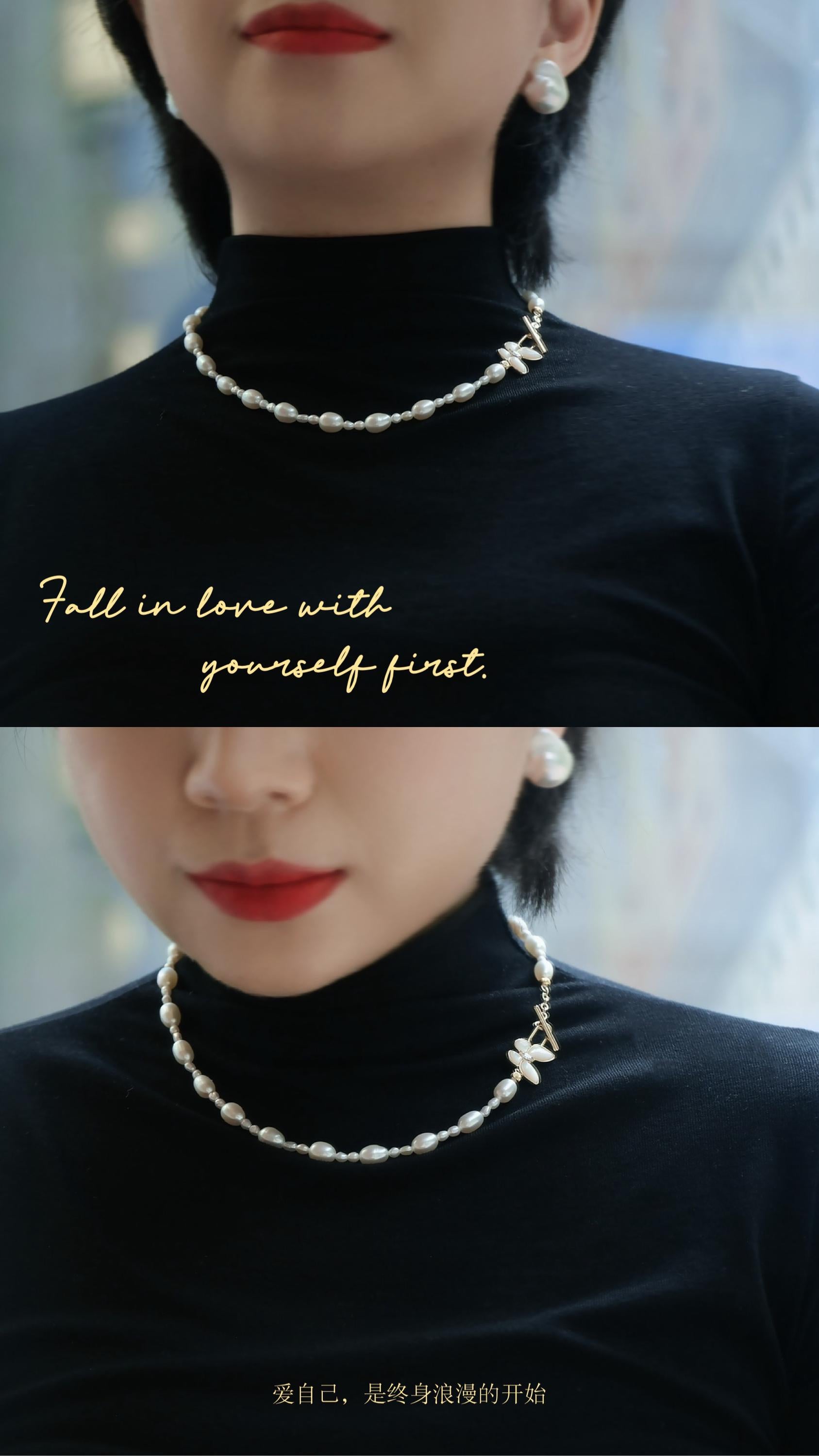 Ethereal Butterfly Pearl Necklace | 3-4/6-7mm Mother of Pearl OT Clasp 44cm