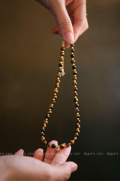 Maillard Style Tiger's Eye Necklace | 6mm Gold Sheen Alloy Bead 43cm