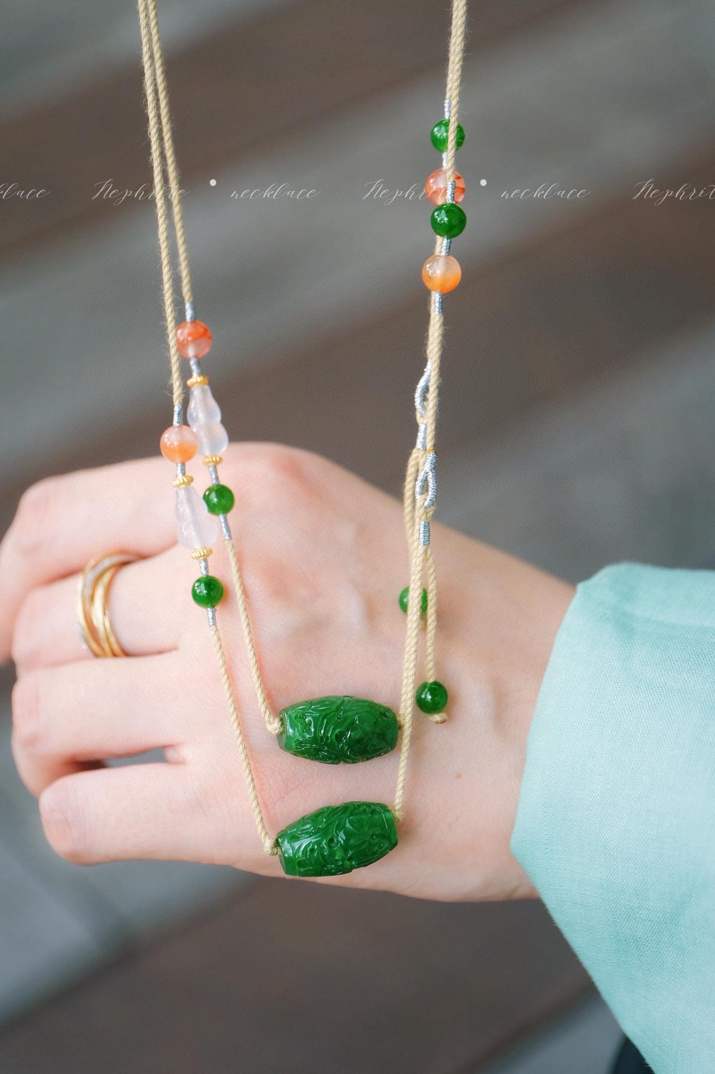 Handmade Jade Necklace | Spinach Green Jasper