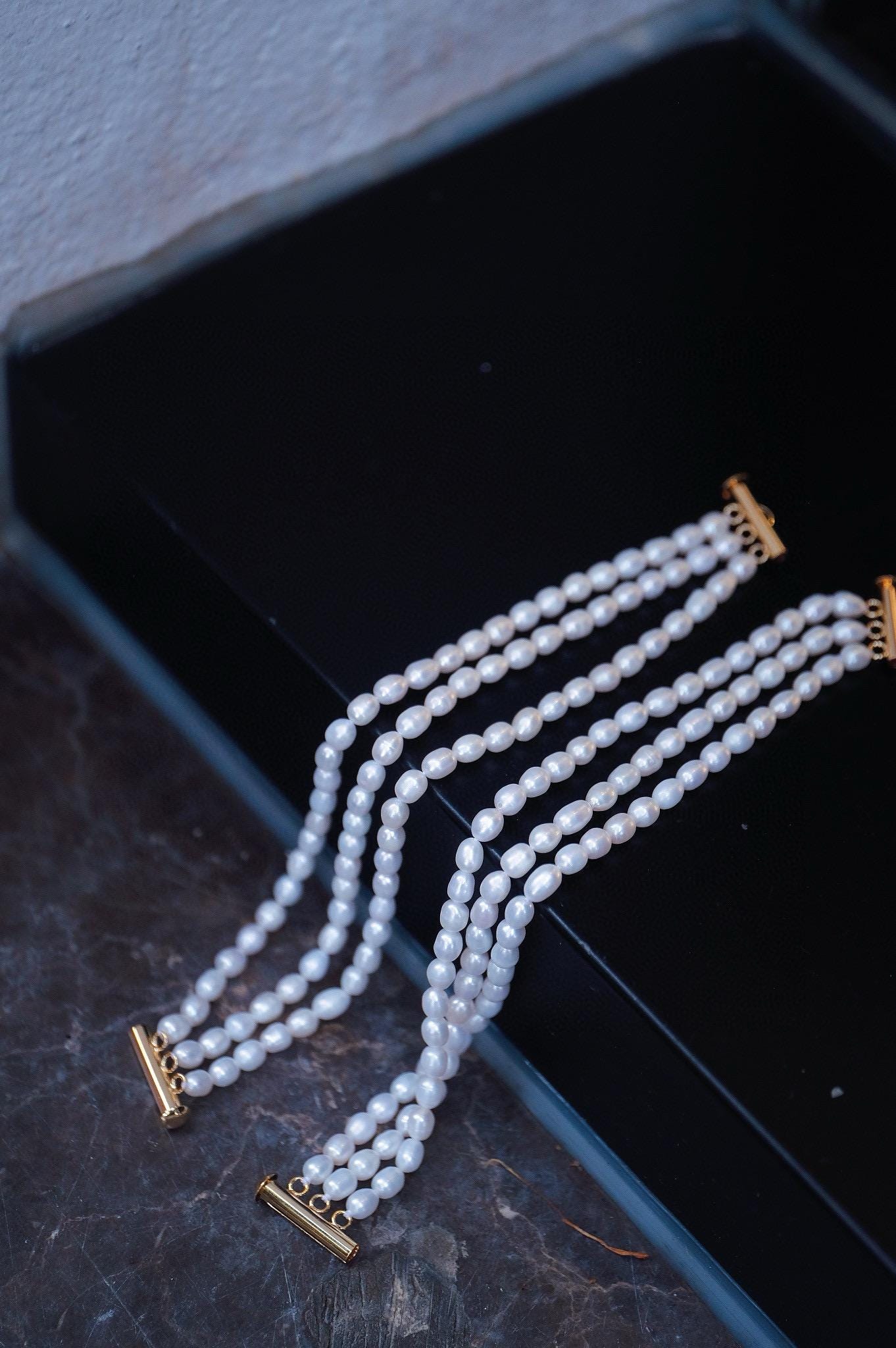 French Vintage Triple-Layer Pearl Bracelet | 4-5mm Natural Pearl 17cm