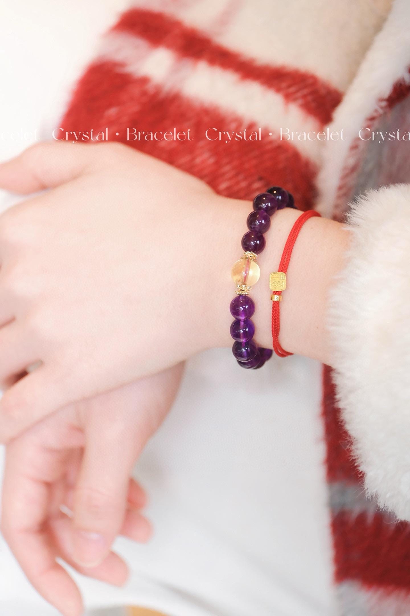 Dreamy Amethyst Bracelet | 8mm Natural Crystal with Citrine Charm
