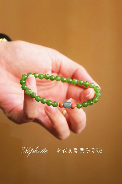 Jasper Bracelet | 6mm Natural Jade with Nanhong & Silver Spacers