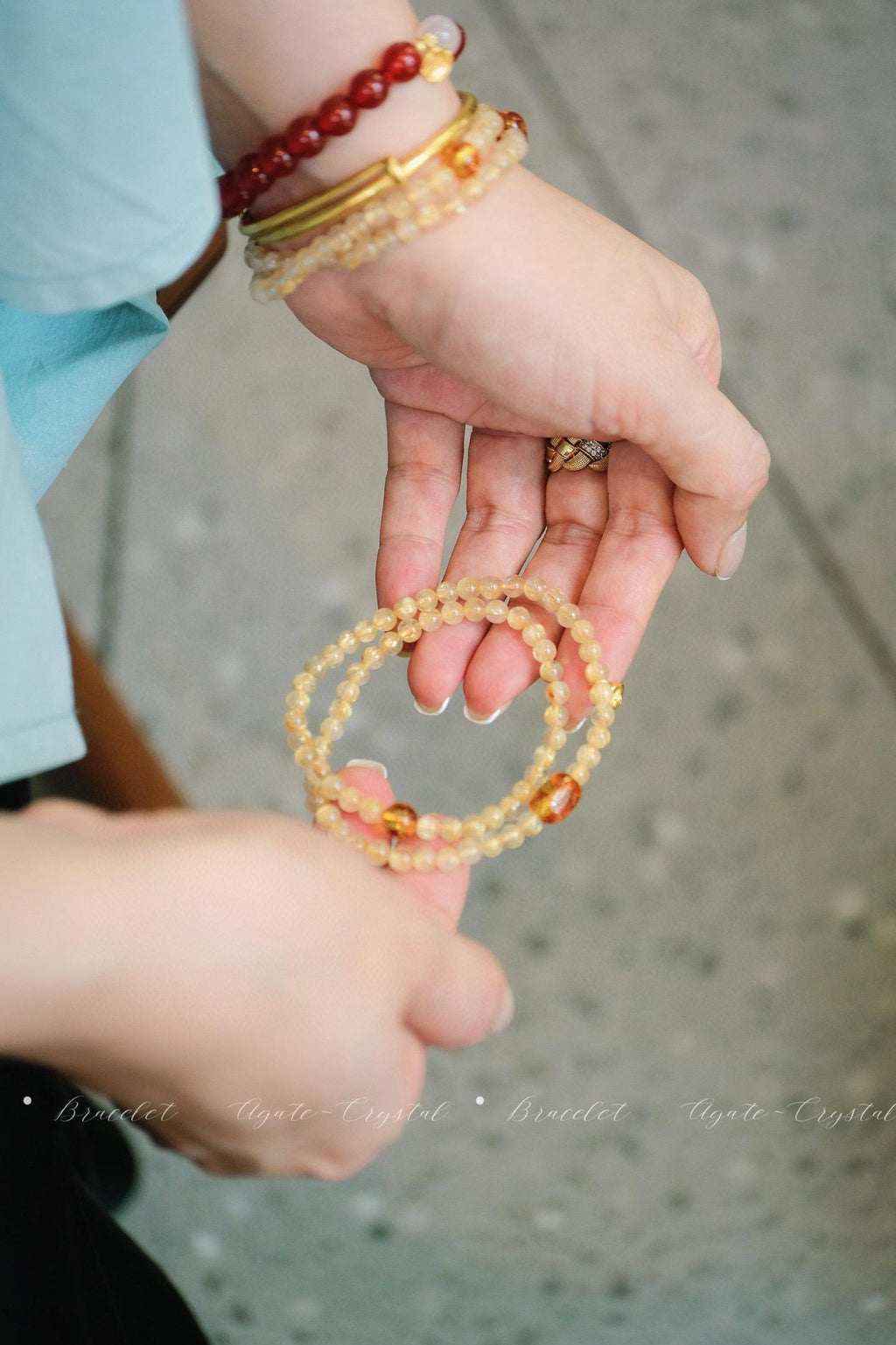 Double-Loop Rutilated Quartz Bracelet | 5mm Silver Gold-Plated Amber Accent