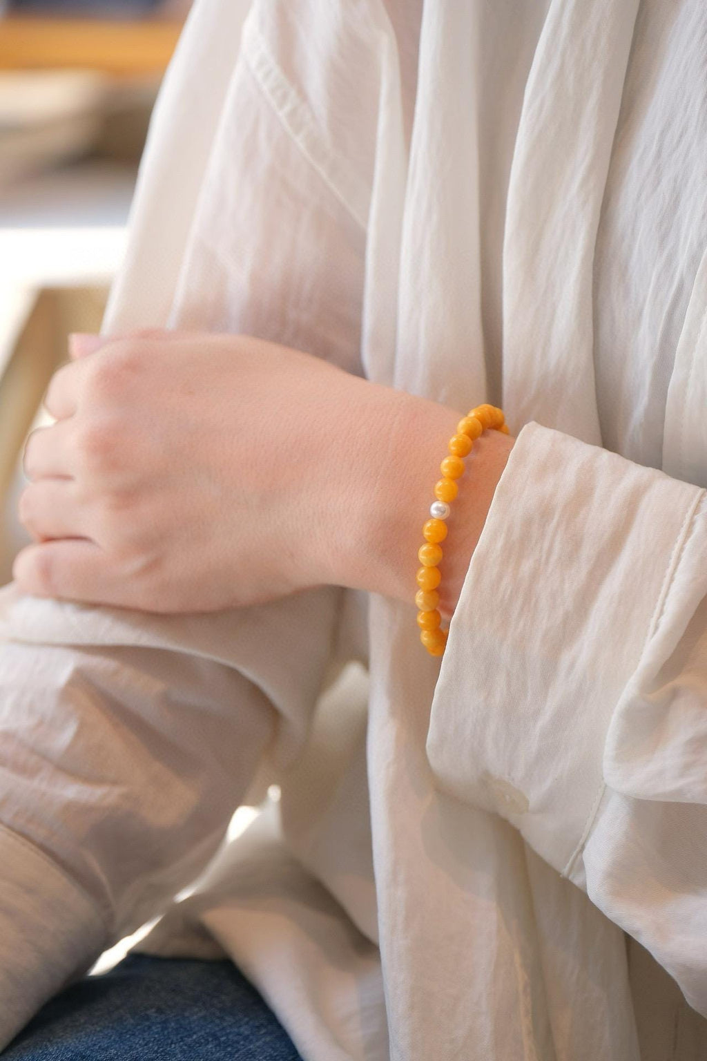 Amber Pearl Bracelet | 6-6.5mm Beads