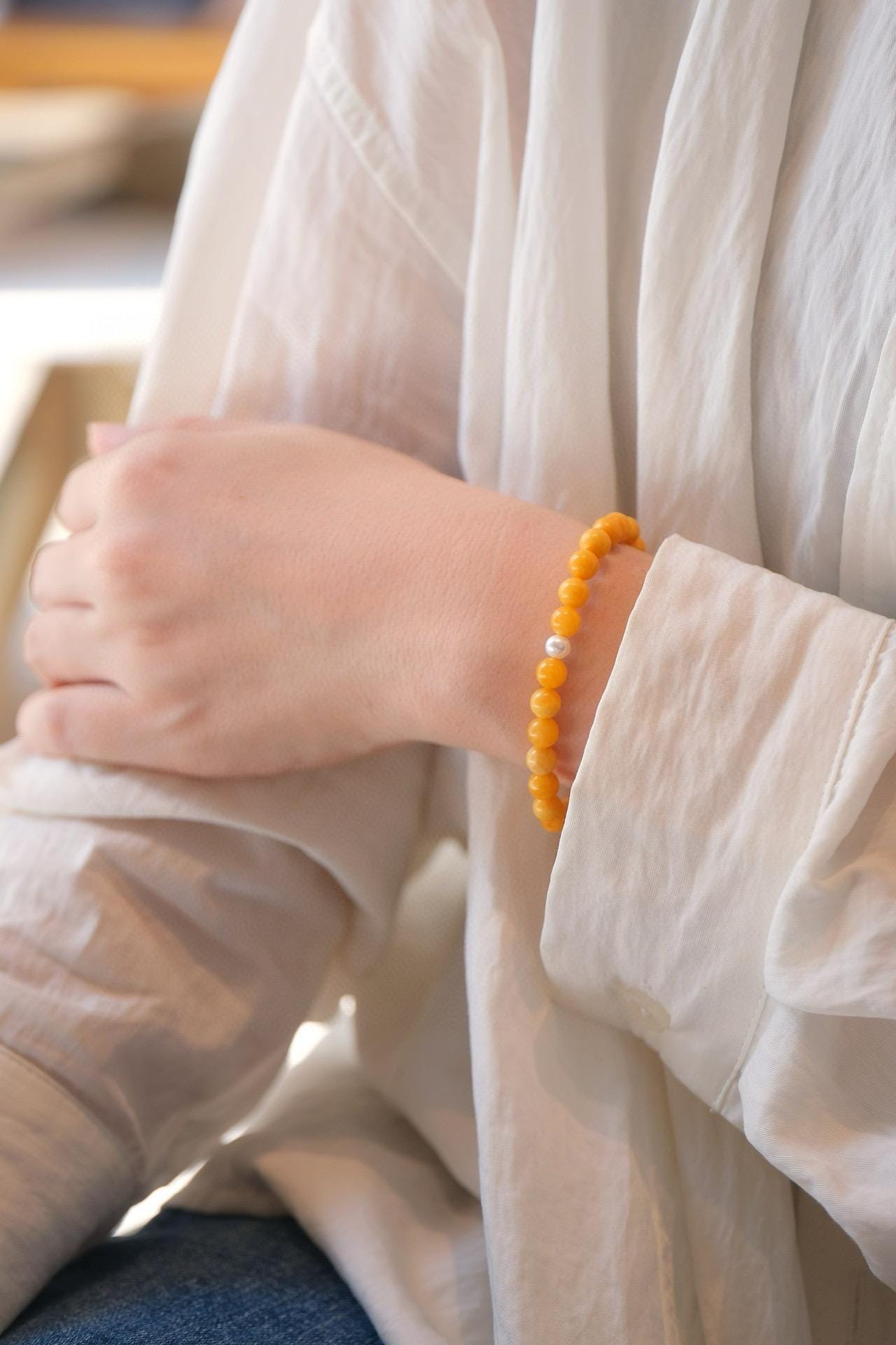 Amber Pearl Bracelet | 6-6.5mm Beads
