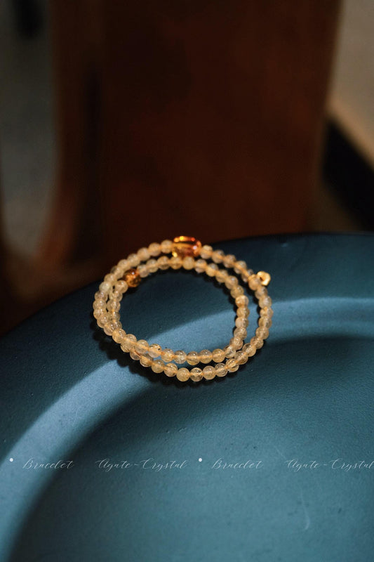 Double-Loop Rutilated Quartz Bracelet | 5mm Silver Gold-Plated Amber Accent