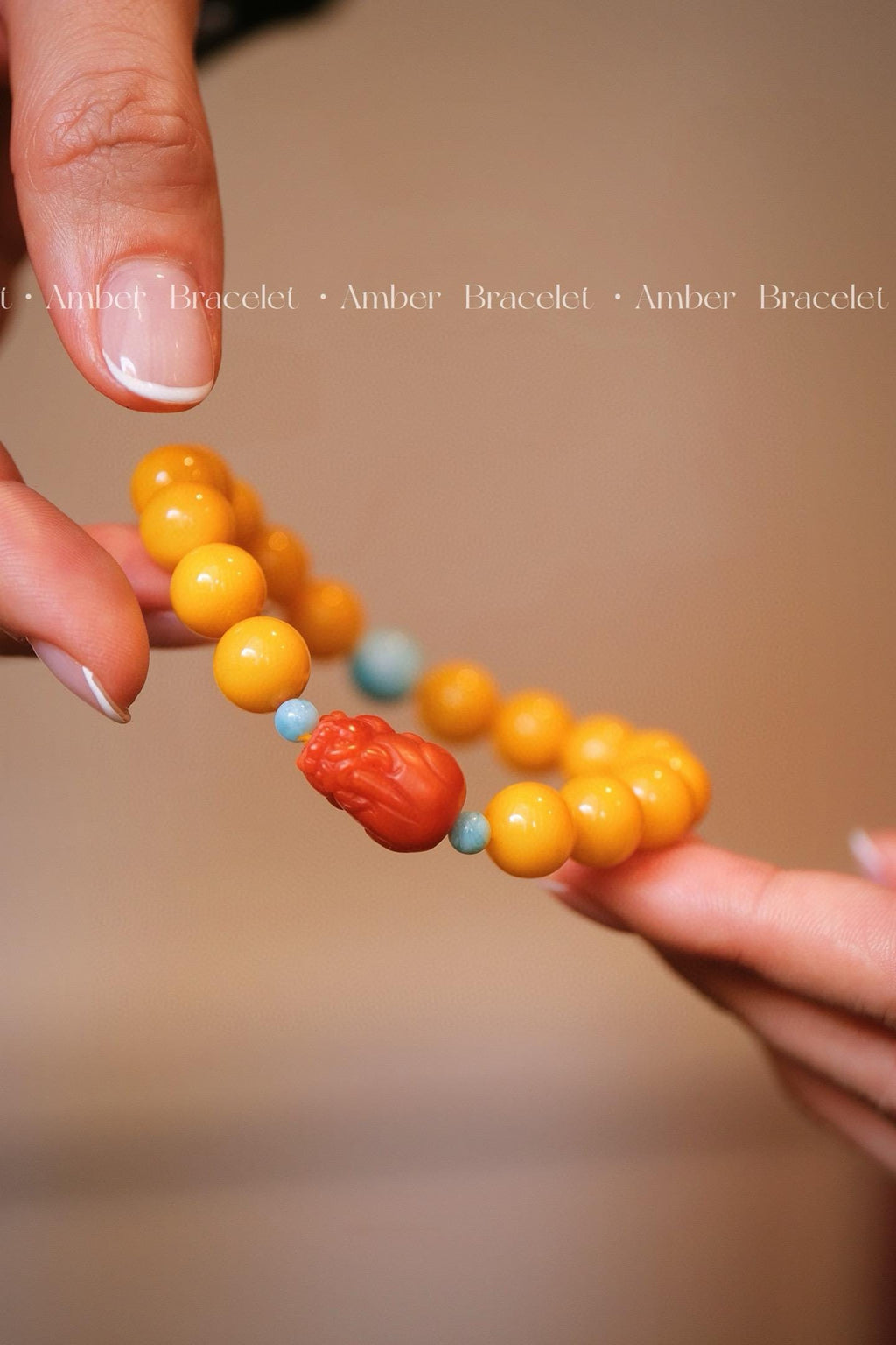 Amber Nanhong Bracelet | 10mm Beeswax Amber with Pixiu Charm