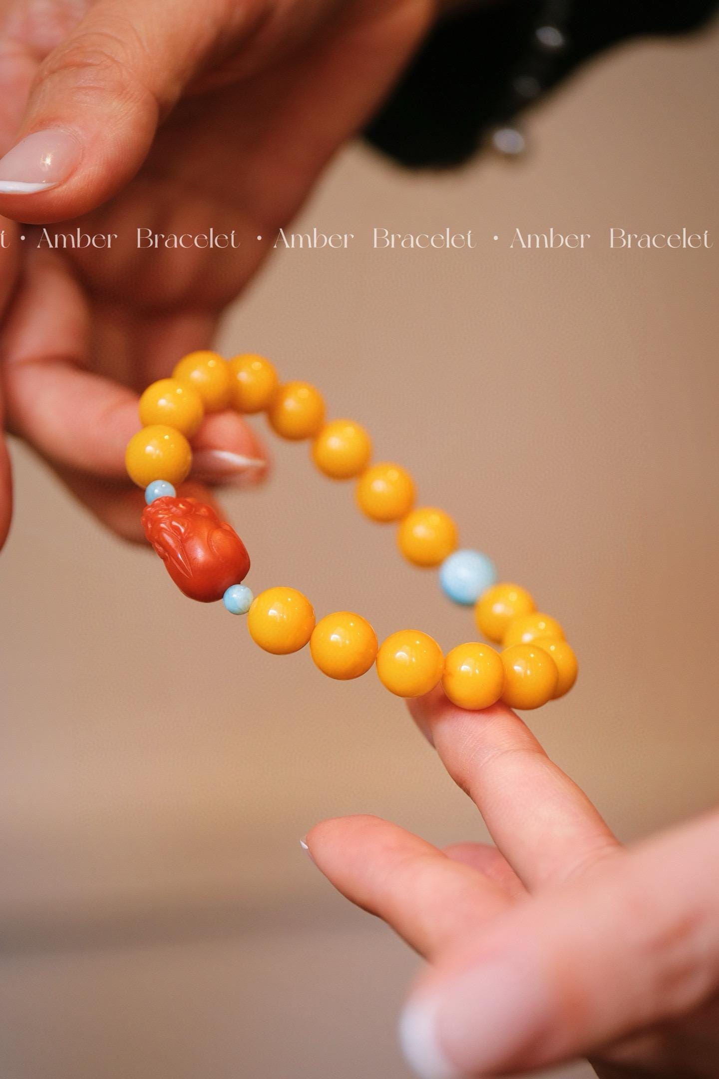 Amber Nanhong Bracelet | 10mm Beeswax Amber with Pixiu Charm
