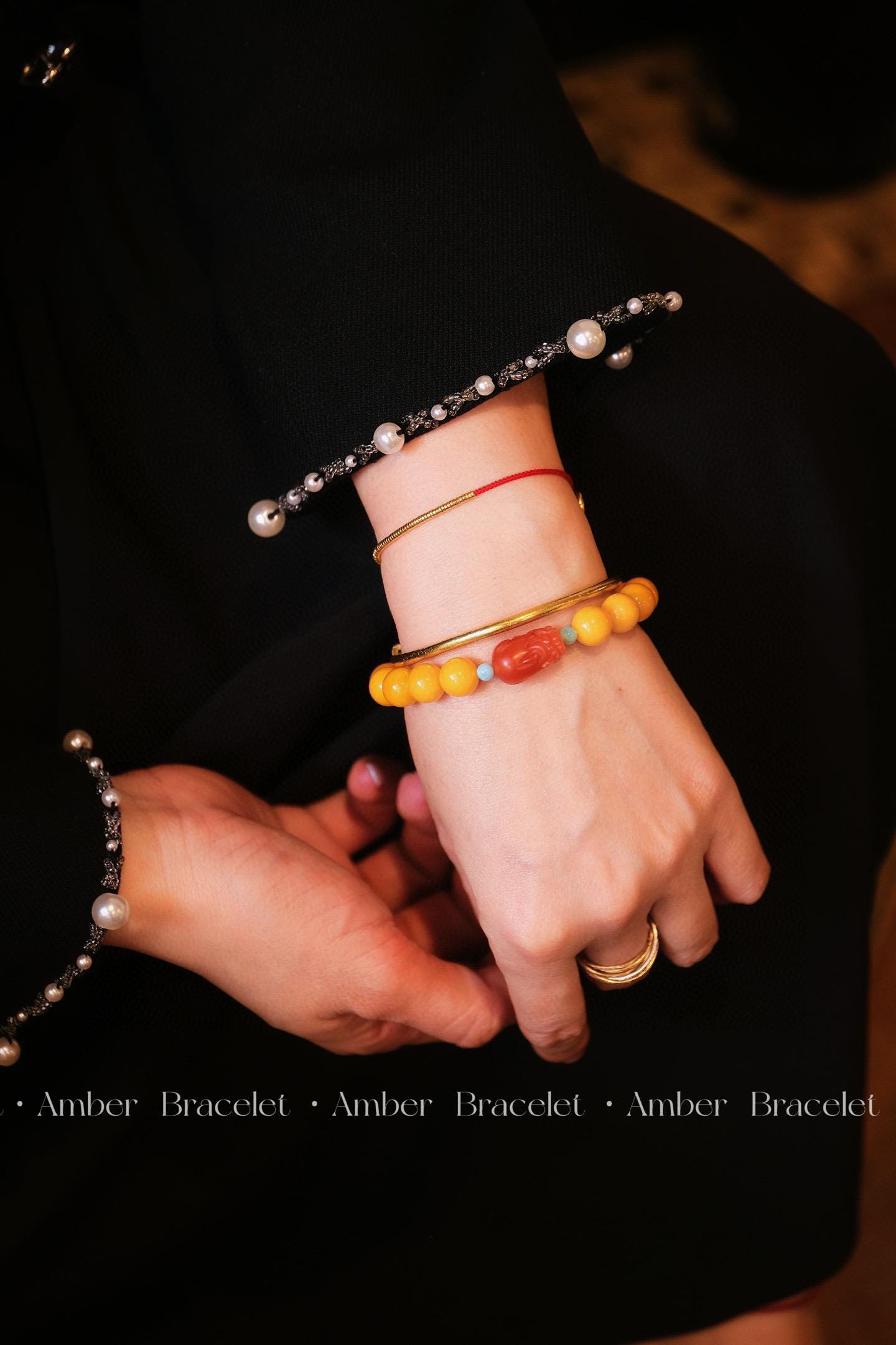 Amber Nanhong Bracelet | 10mm Beeswax Amber with Pixiu Charm