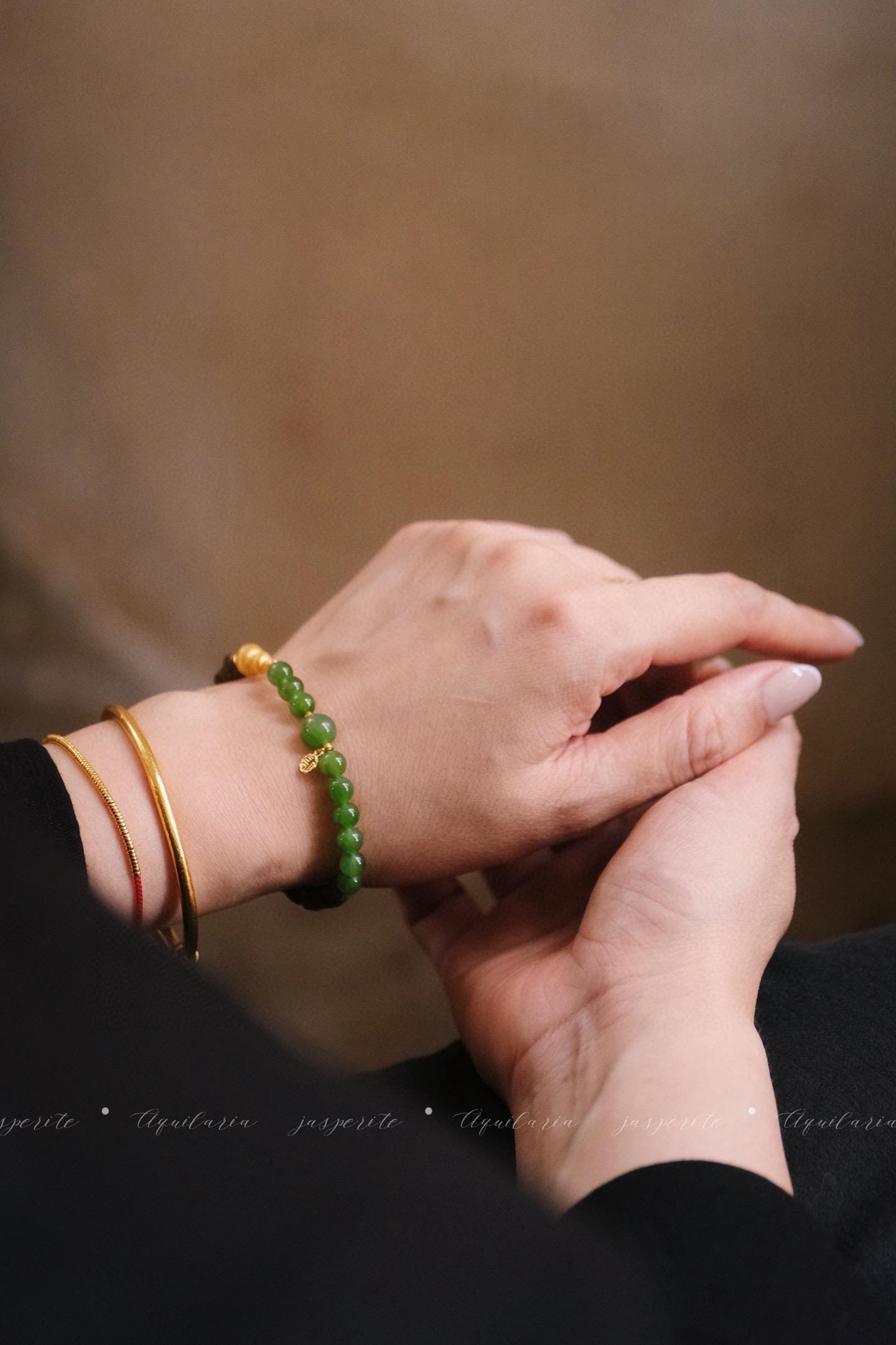 Jasper Wood Bracelet | Silver Gold-Plated Gourd Charm