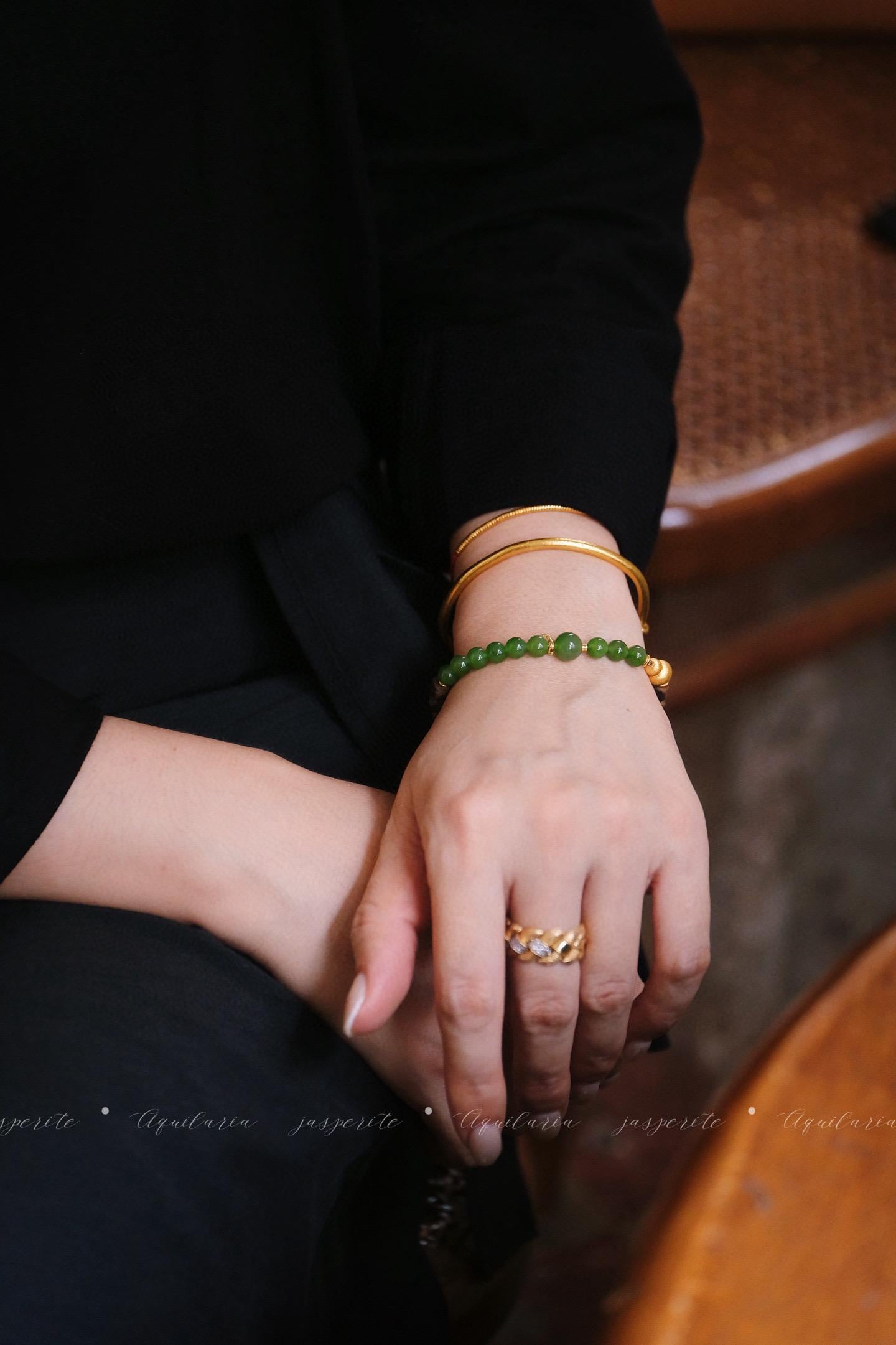 Jasper Wood Bracelet | Silver Gold-Plated Gourd Charm