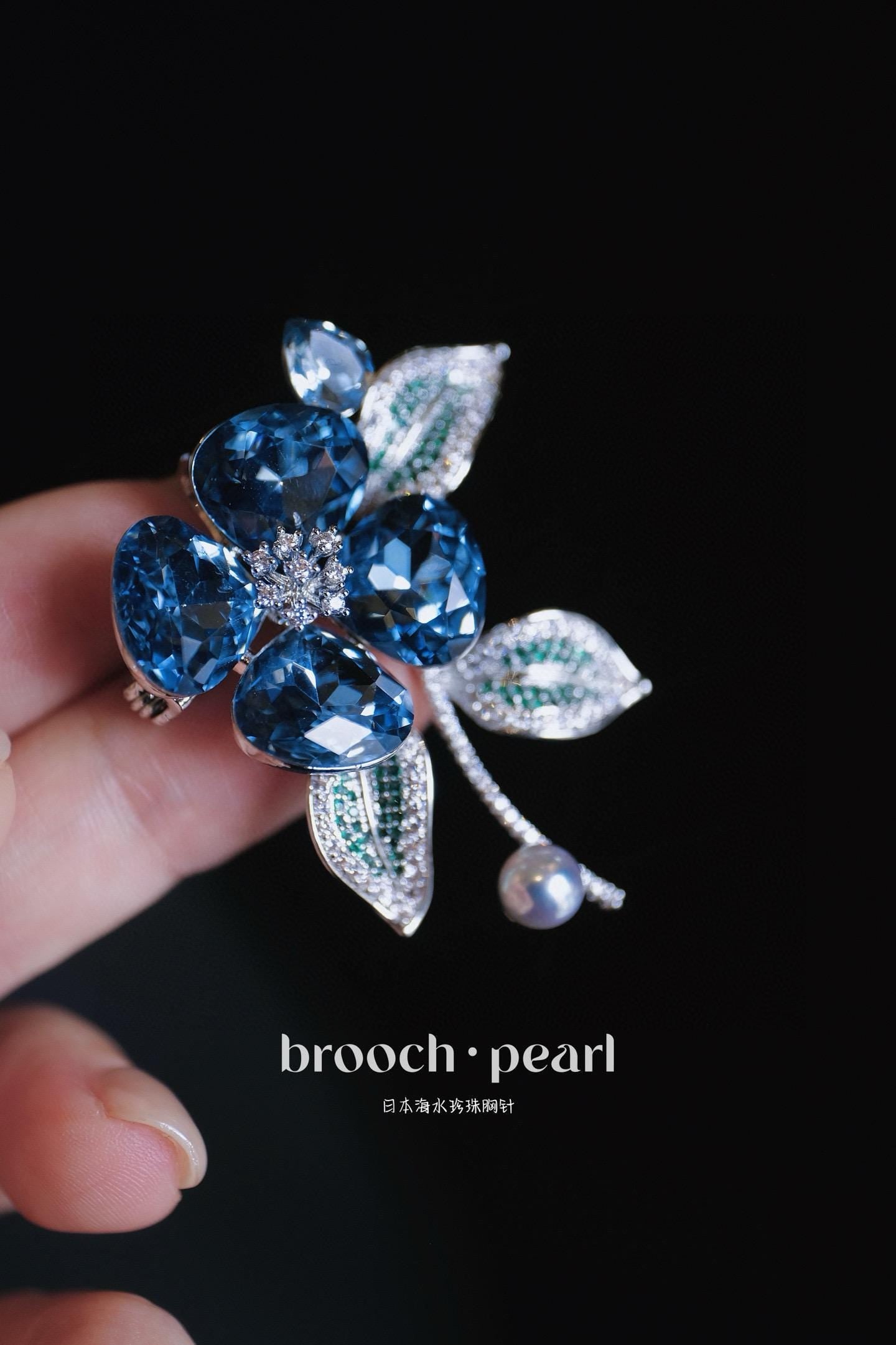 Blue Rose Akoya Pearl Brooch | 6-6.5mm Japanese Pearl Pin