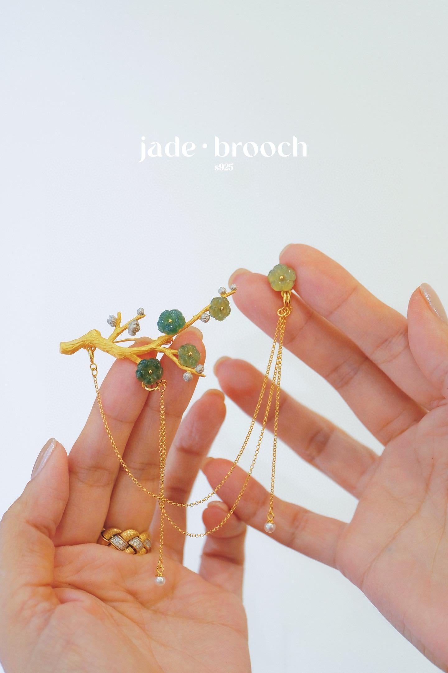 Jadeite Plum Blossom Brooch | Convertible Silver Gold-Plated Multi-Wear Pin