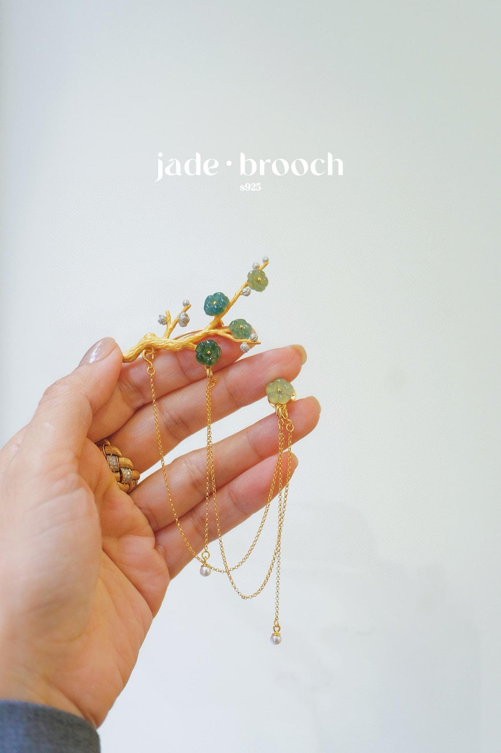 Jadeite Plum Blossom Brooch | Convertible Silver Gold-Plated Multi-Wear Pin