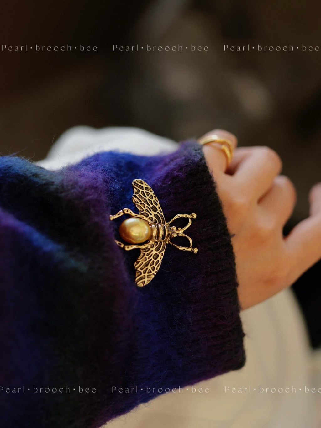 Vintage Bee Baroque Pearl Brooch Pendant | 11-12mm Golden Seawater Pearl 2-in-1 Pin