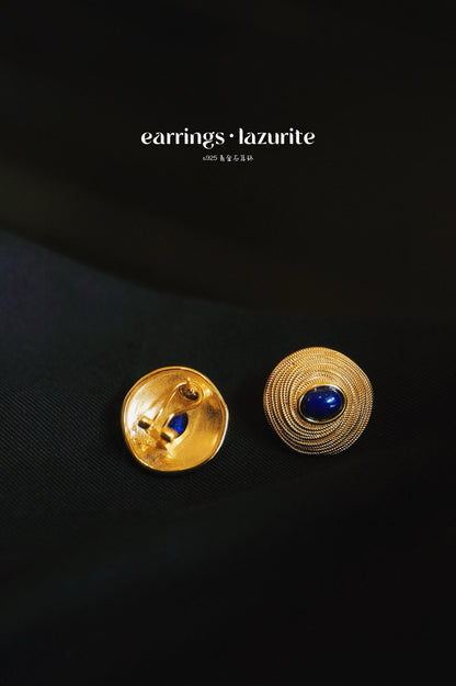 Vintage Lapis Lazuli Stud Earrings | Sterling Silver Heavy-Duty Earrings