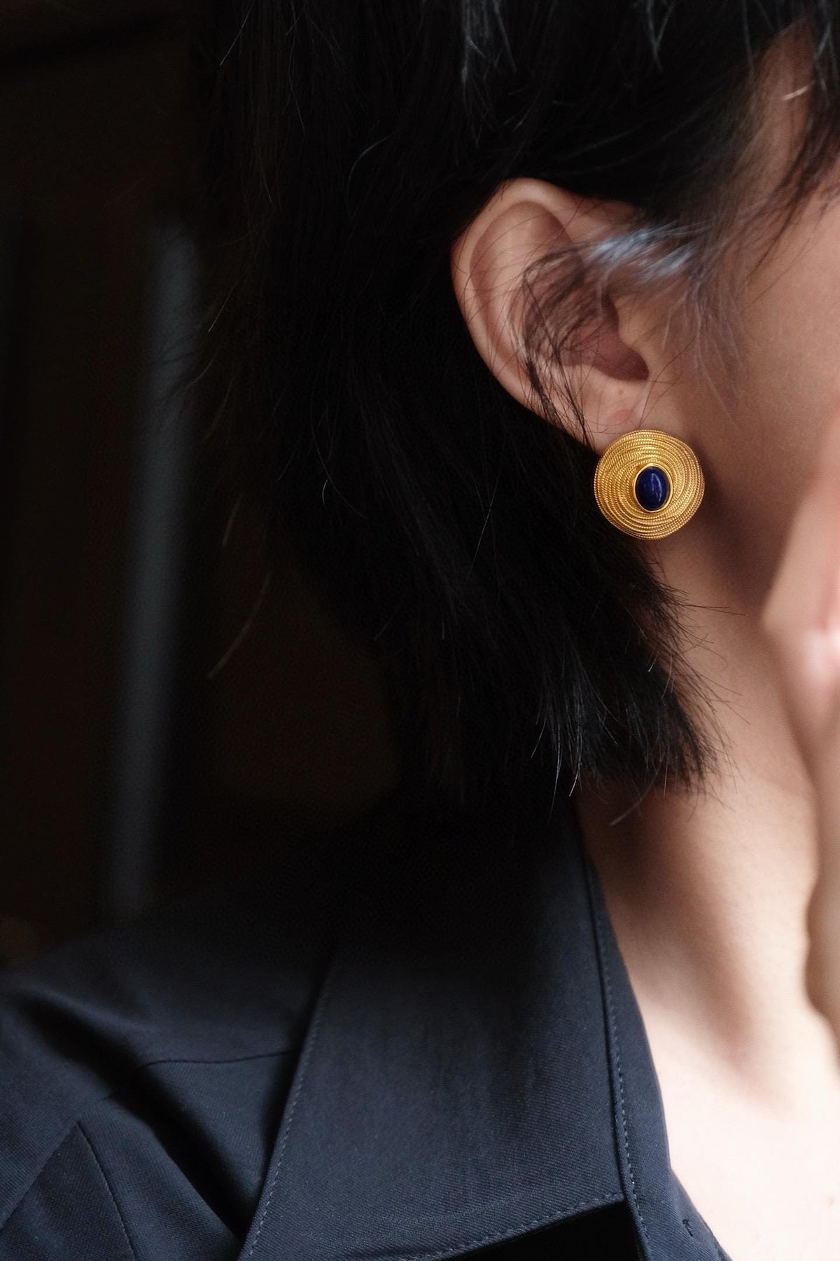 Vintage Lapis Lazuli Stud Earrings | Sterling Silver Heavy-Duty Earrings