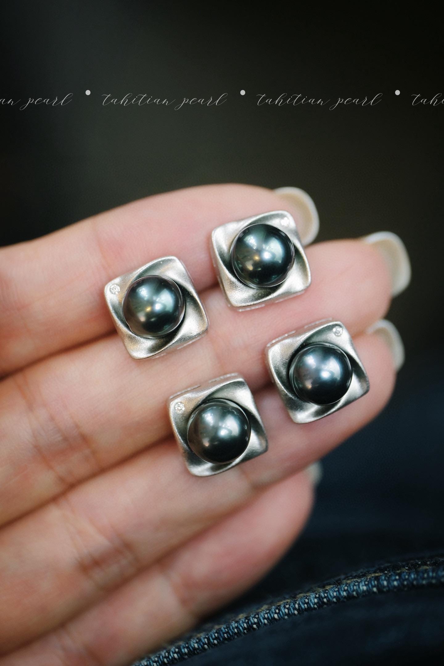 Tahitian Pearl Stud Earrings | 8-8.5mm Pearl Zircon