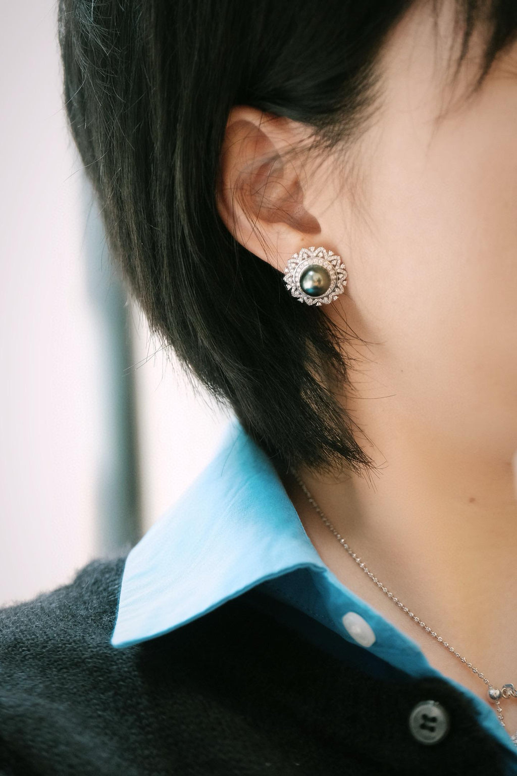 Tahitian Pearl Earrings | 9.5-10mm Pearl Zircon Dangles