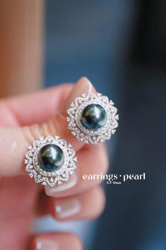 Tahitian Pearl Earrings | 9.5-10mm Pearl Zircon Dangles