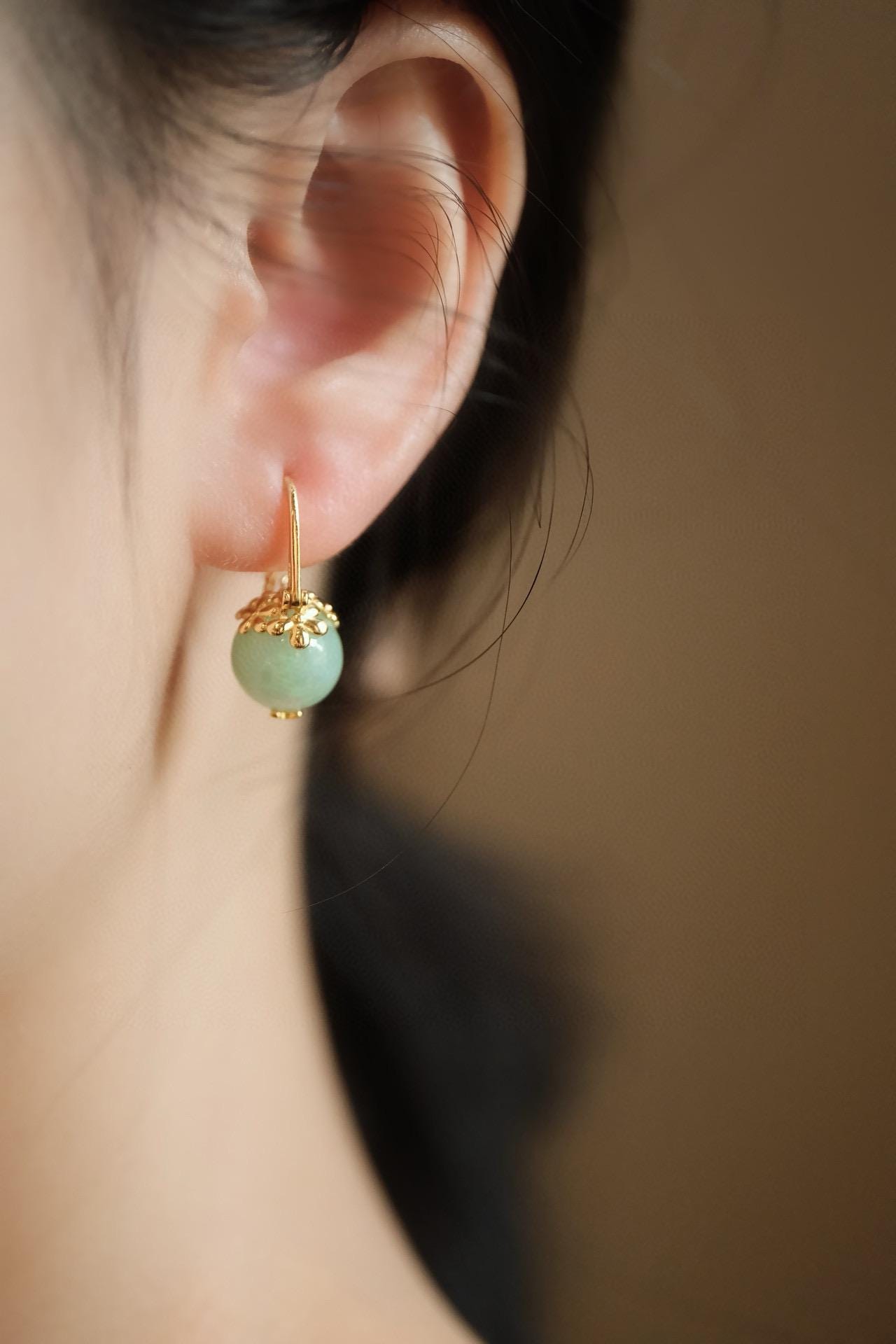 Jade Flower Earrings | Green Jade