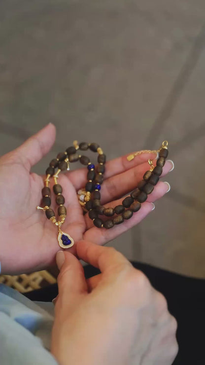 Autumn Story Agarwood Necklace | 5-6mm Green Kynam Scarwood Lapis Lazuli S925 Gold-Plated