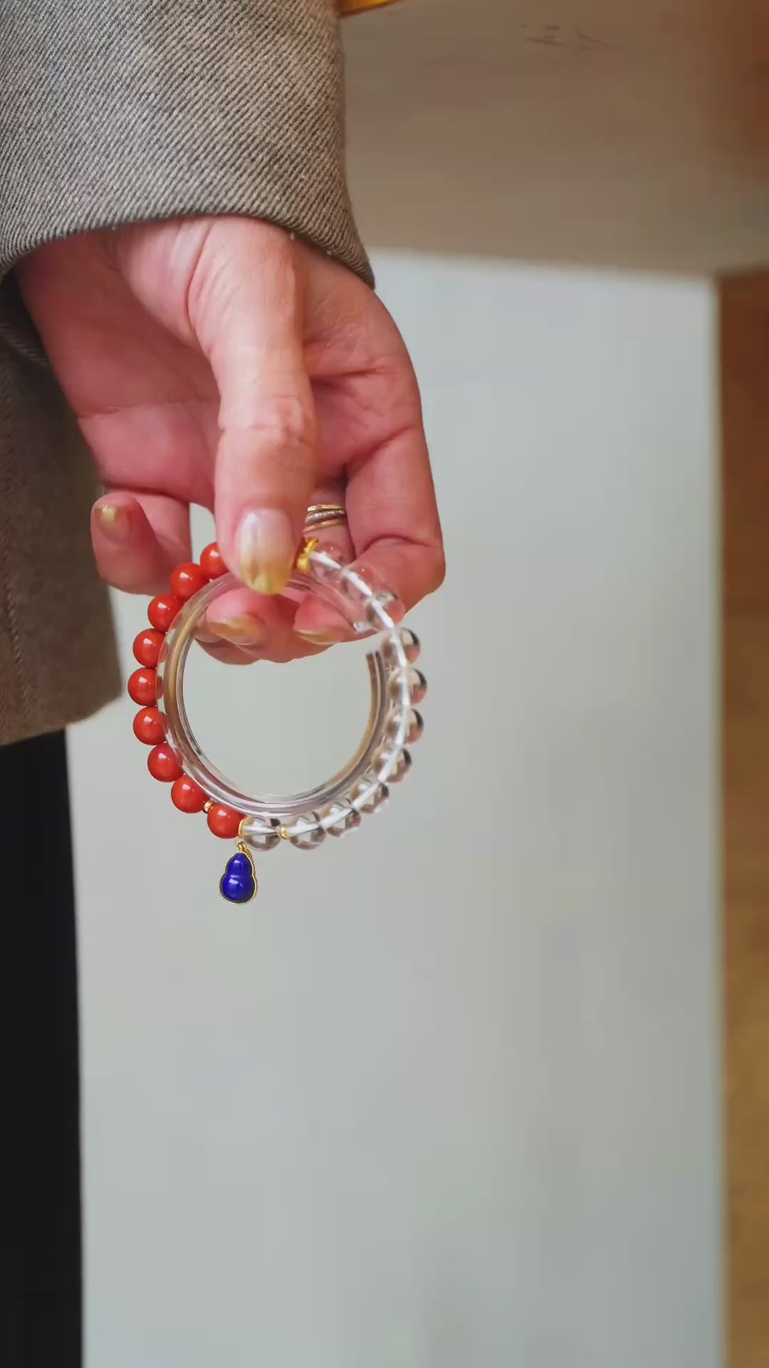 Clear Quartz & Red Agate Bracelet | Silver Lapis Lazuli Peanut Charm